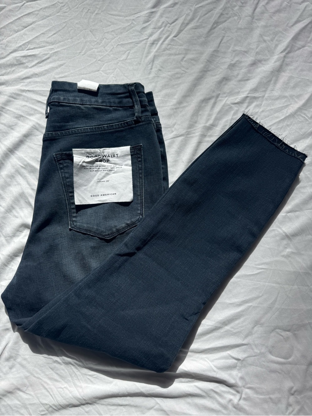 Good American Good Waist Crop Dark Blue High-Waist Raw Hem Jeans size 12/31